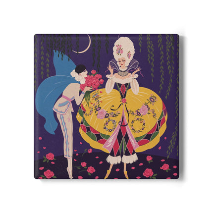 🌹🌙 The Queen Of The Midnight Roses Ceramic Coaster – Art Deco Garden Fantasy