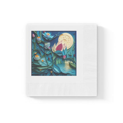 Ethereal Moonlit Lake White Coined Napkins