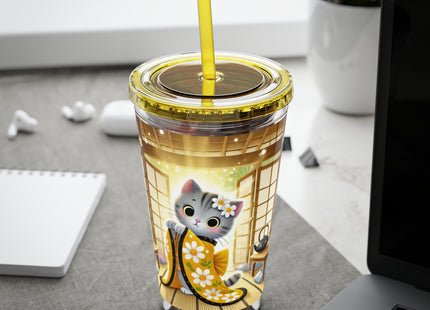 Playful Kitten in the Tea Room Sunsplash Tumbler with Straw, 16oz