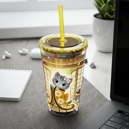 Playful Kitten in the Tea Room Sunsplash Tumbler with Straw, 16oz