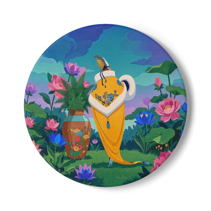 🪷✨ The Lady Of The Golden Lotus Garden Ceramic Coaster – Art Deco Floral Elegance