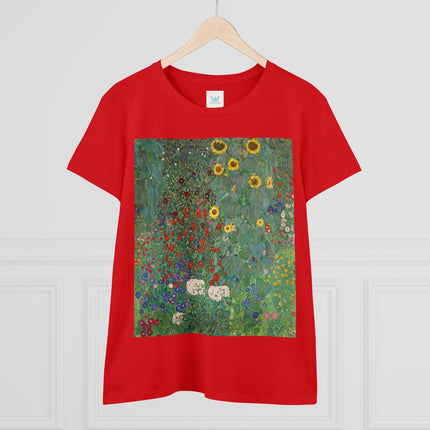 Farm Garden with Sunflowers by Gustav Klimt Women's Midweight Cotton Tee