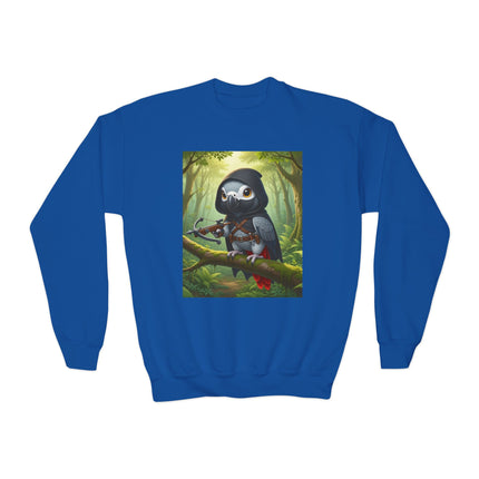 The African Grey Sentinel Youth Crewneck Sweatshirt – Wisdom, Courage & Woodland Adventure