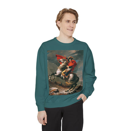 Napoleon Crossing the Alps by Jacques-Louis David Unisex Garment-Dyed Sweatshirt
