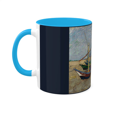 Fishing Boats on the Beach at Saintes-Maries by Vincent Van Gogh Colorful Mugs, 11oz