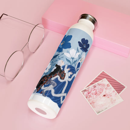 💙🌸 The Lady Of The Blue Flower Garden Slim Water Bottle – Art Deco Floral Romance
