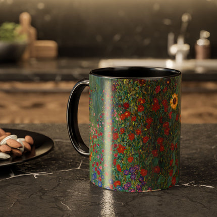 Farm Garden with Sunflowers by Gustav Klimt Colorful Mugs (11oz, 15oz)