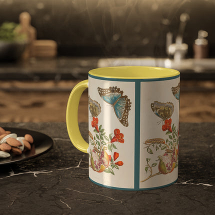 Blue Butterflies and Pomegranate by Maria Sibylla Merian Colorful Mugs, 11oz