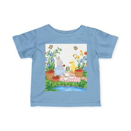 🐰🦆 The Little Strawberry Picnic Friends Infant Fine Jersey Tee – Whimsical Woodland Charm