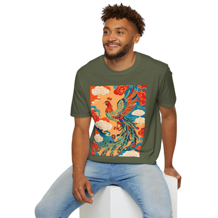 🐦🌞 The Celestial Phoenix Softstyle T-Shirt – Golden Clouds & Mythical Splendor