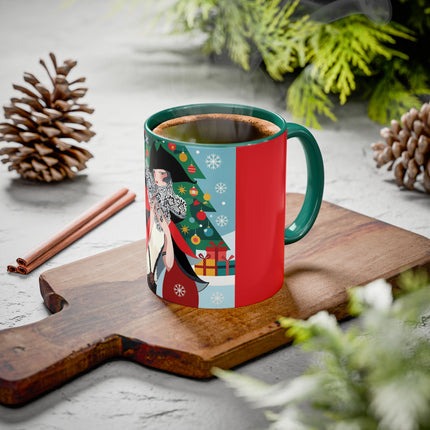 ❤️ The Lady Of The Crimson Scarf Colorful Mug – Art Deco Christmas Elegance