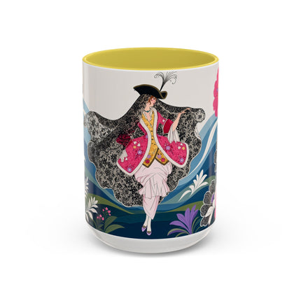 🌸🎀 The Pink Lace Garden Promenade Colorful Mug – Art Deco Fashion Elegance