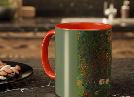 Farm Garden with Sunflowers by Gustav Klimt Colorful Mugs (11oz, 15oz)