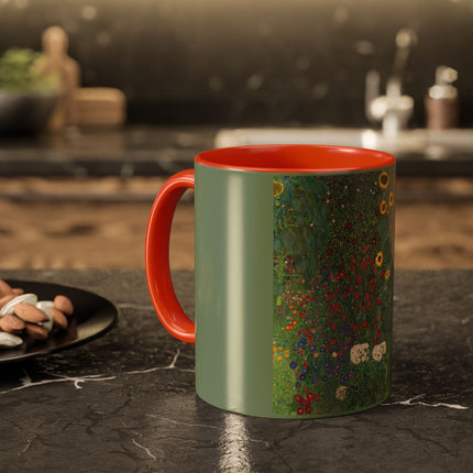 Farm Garden with Sunflowers by Gustav Klimt Colorful Mugs (11oz, 15oz)