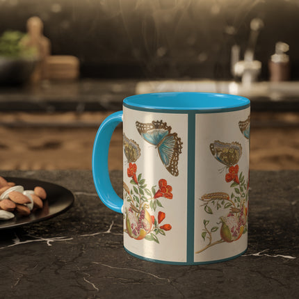 Blue Butterflies and Pomegranate by Maria Sibylla Merian Colorful Mugs, 11oz