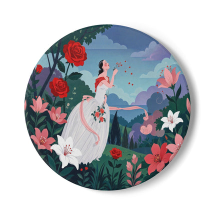🌹💌 The Garden Of Blown Kisses Ceramic Coaster – Art Deco Floral Romance