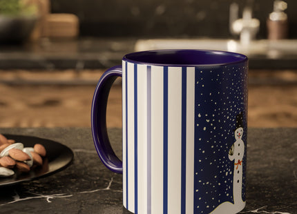 Snowman in Falling Snow Colorful Mugs (11oz, 15oz)