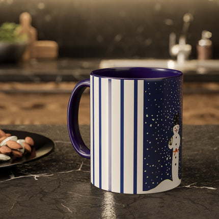 Snowman in Falling Snow Colorful Mugs (11oz, 15oz)