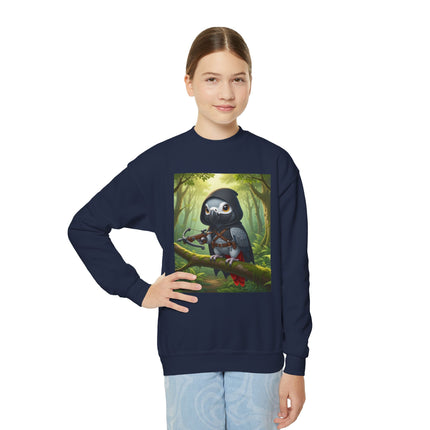 The African Grey Sentinel Youth Crewneck Sweatshirt – Wisdom, Courage & Woodland Adventure