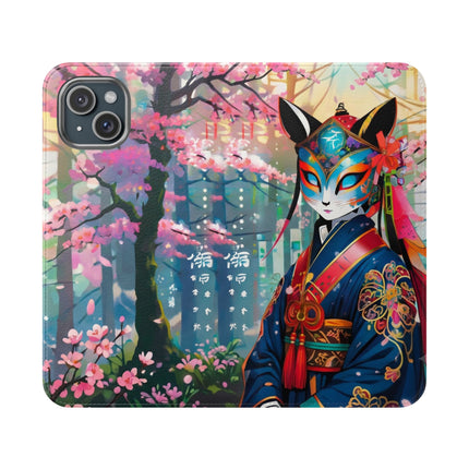 🦊⚔️ Cyberpunk Samurai Maiden Flip Case – Neon Grace & Warrior Courage