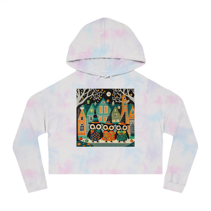 Night of the Trick-or-Treating Owlets Women’s Cropped Hooded Sweatshirt