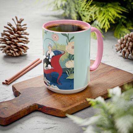 The Lady Of The Scarlet Chaise Colorful Mugs – Art Deco Romantic Elegance