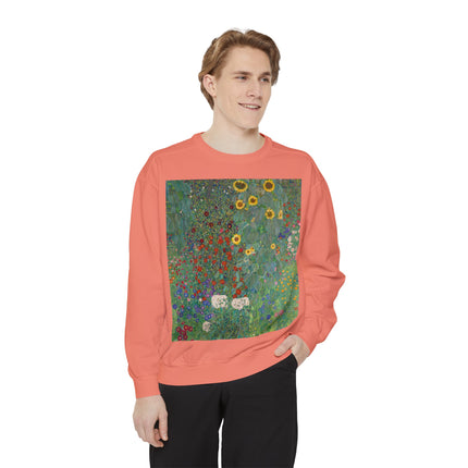 Farm Garden with Sunflowers by Gustav Klimt Unisex Garment-Dyed Sweatshirt