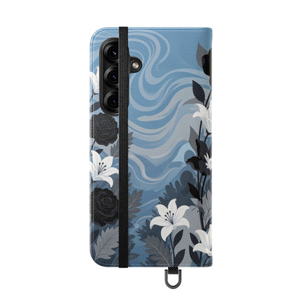 🖤🤍 The Lady Of The Black Rose Garden Flip Case – Art Deco Floral Elegance