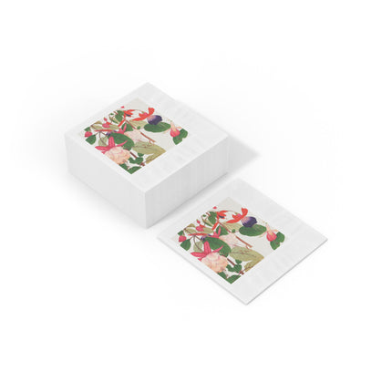 Fuchsia Flower White Coined Napkins – Vibrant Fuchsia & Japanese Woodblock Elegance