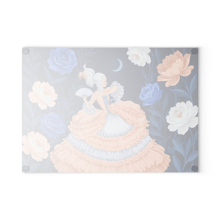 🌙🌹 The Lady Of The Moonlit Blue Rose Garden Glass Cutting Board – Art Deco Floral Elegance