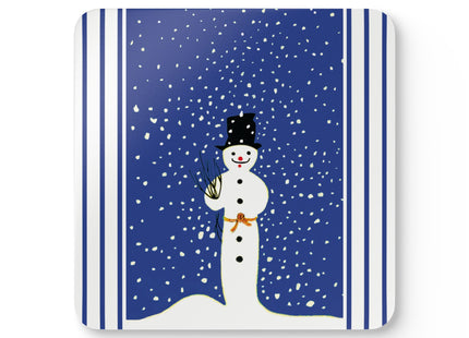 Snowman in Falling Snow Corkwood Coaster Set