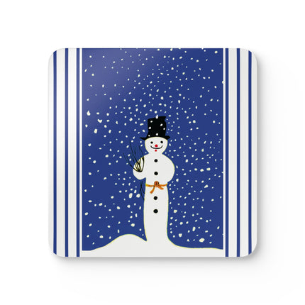 Snowman in Falling Snow Corkwood Coaster Set