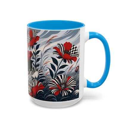 ☔🌹 The Scarlet Checkerboard Rainstorm Colorful Mug – Art Deco Floral Elegance