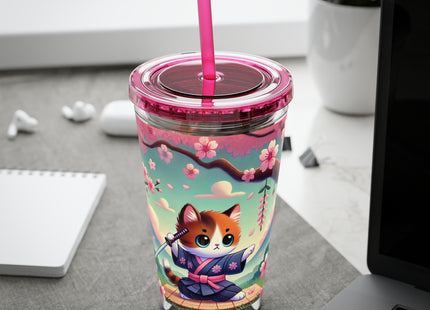Samurai Kitten Sunsplash Tumbler with Straw, 16oz
