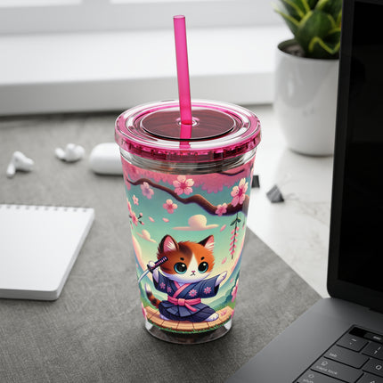 Samurai Kitten Sunsplash Tumbler with Straw, 16oz