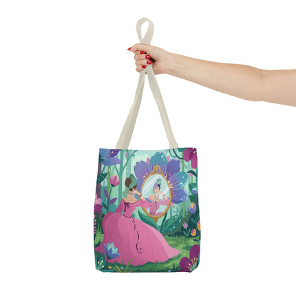 🌸🪞 The Lady Of The Enchanted Garden Mirror Tote Bag – Art Deco Floral Fantasy