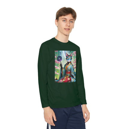 Cyberpunk Geisha Youth Long Sleeve Competitor Tee – Neon Elegance & Futuristic Fantasy