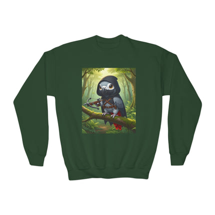The African Grey Sentinel Youth Crewneck Sweatshirt – Wisdom, Courage & Woodland Adventure