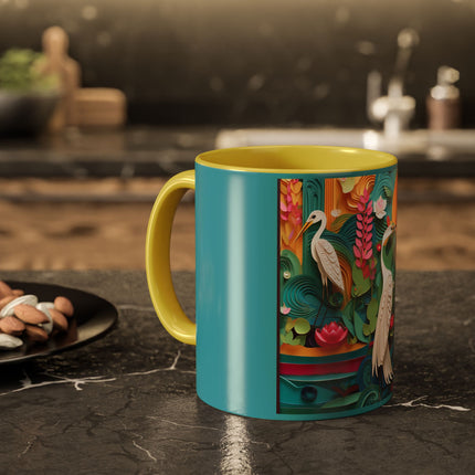 Elegant Egret Oasis Colorful Mugs (11oz, 15oz)