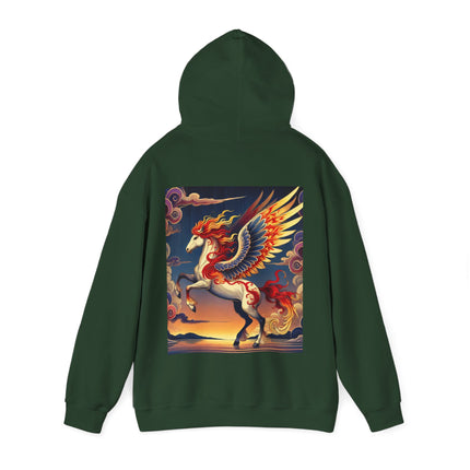 Flame-Winged Horse at Sunset – Heavy Blend™ Hooded Sweatshirt