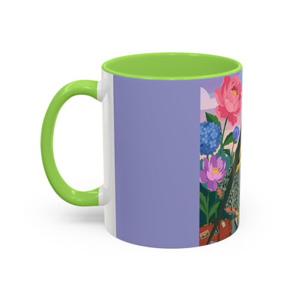 The Lady And The Crimson Birdcage Colorful Mugs – Art Deco Tropical Garden Elegance
