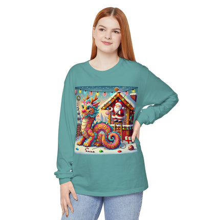 Playful Dragon's Christmas Unisex Garment-dyed Long Sleeve T-Shirt