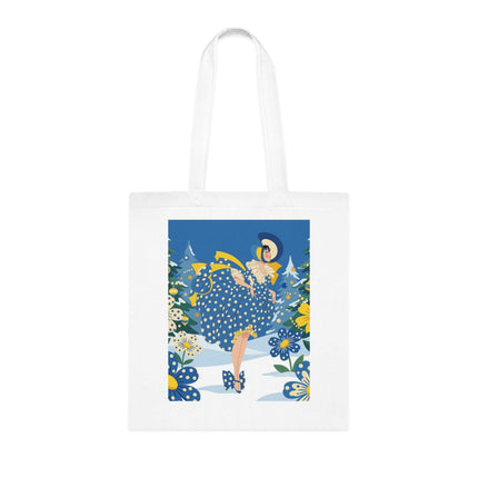 💙🎄 The Bluebell Christmas Promenade Cotton Tote Bag – Art Deco Holiday Elegance