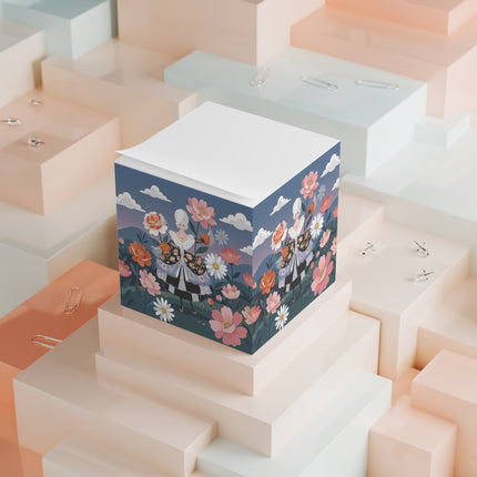 🌸🎀 The Grand Floral Promenade Note Cube – Art Deco Fashion Fantasy