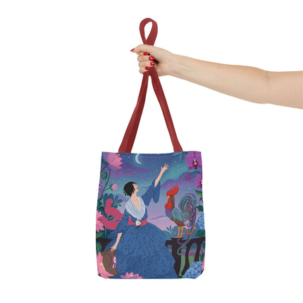 🌙🐓 The Lady Of The Moonlit Rooster Garden Tote Bag – Art Deco Floral Fantasy