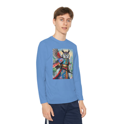 Cyberpunk Samurai Owl Youth Long Sleeve Competitor Tee – Futuristic Warrior & Neon Adventure