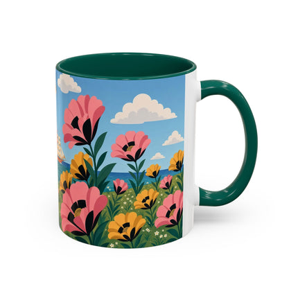 🌸⛵ The Seaside Blossom Promenade Colorful Mug – Art Deco Coastal Elegance