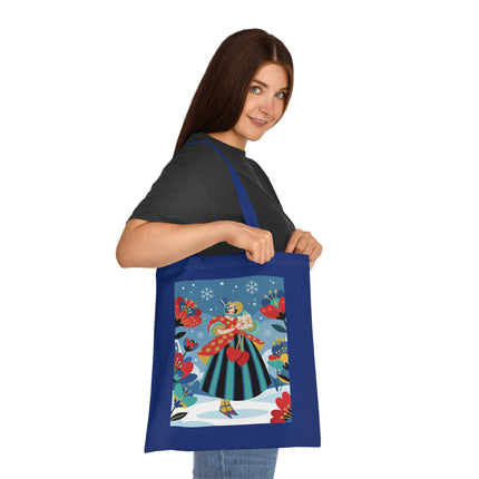 ❤️❄️ The Winter Heart Messenger Cotton Tote Bag – Art Deco Winter Enchantment