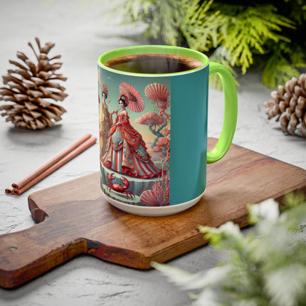 Cherry Blossom Courtesans & Crimson Crab Colorful Mug – Imperial Elegance & Playful Charm