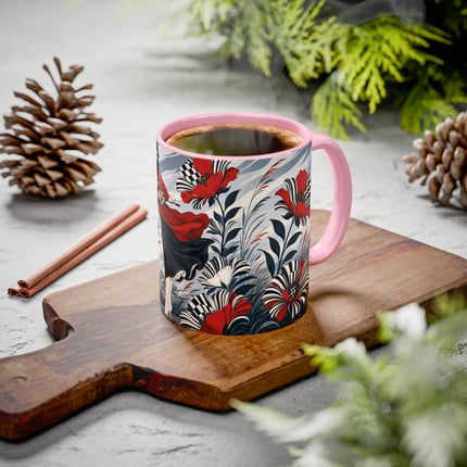 ☔🌹 The Scarlet Checkerboard Rainstorm Colorful Mug – Art Deco Floral Elegance